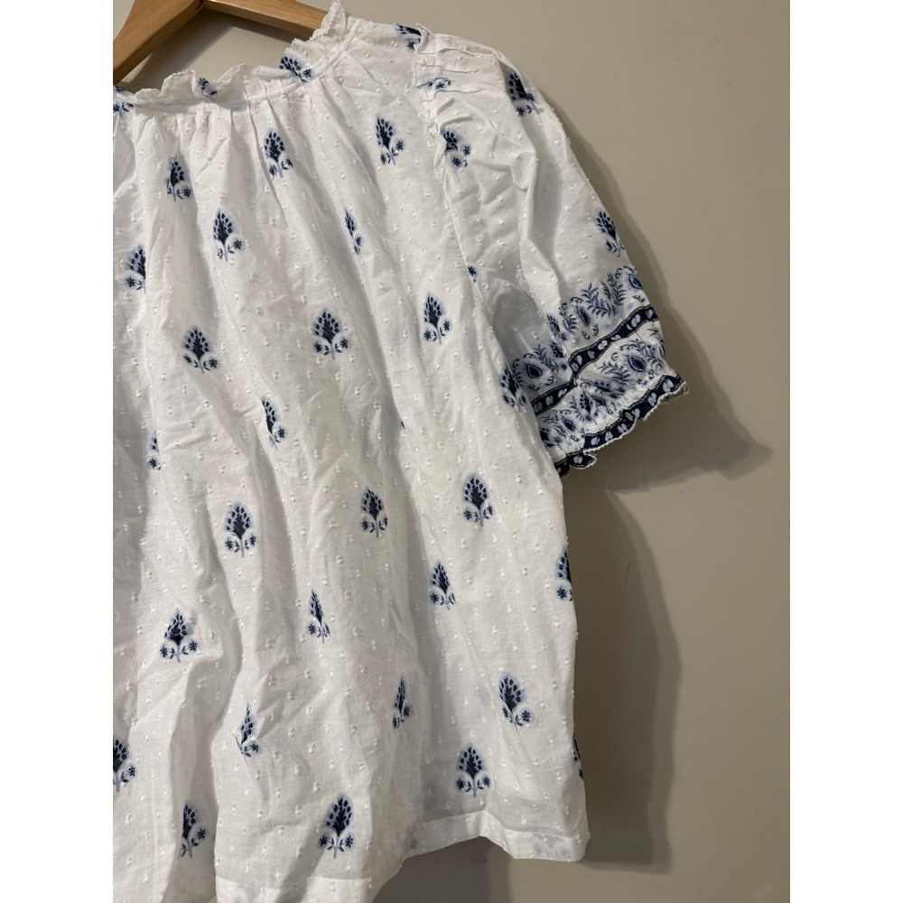 NWT LOFT Border Floral Clip Pleated Puff Sleeve Blouse Size Medium with Buttons - Picture 10 of 10